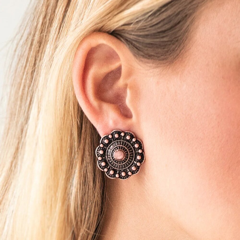 Paparazzi Jewelry Accessories - Foxy Flower Gardens - Copper Earrings - Vintage